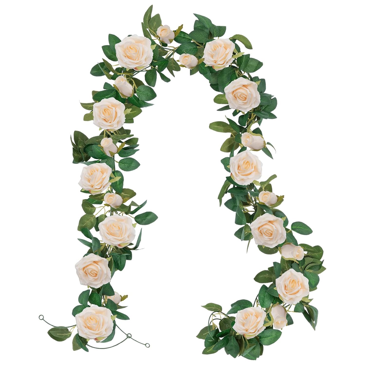 3 Pack Artificial Champagne Rose Vines Floral Garlands Total 19.5 Ft Fake Vine Silk Flower Garland For Indoor Outdoor Home Wedding Arch Garden Wall Decoration
