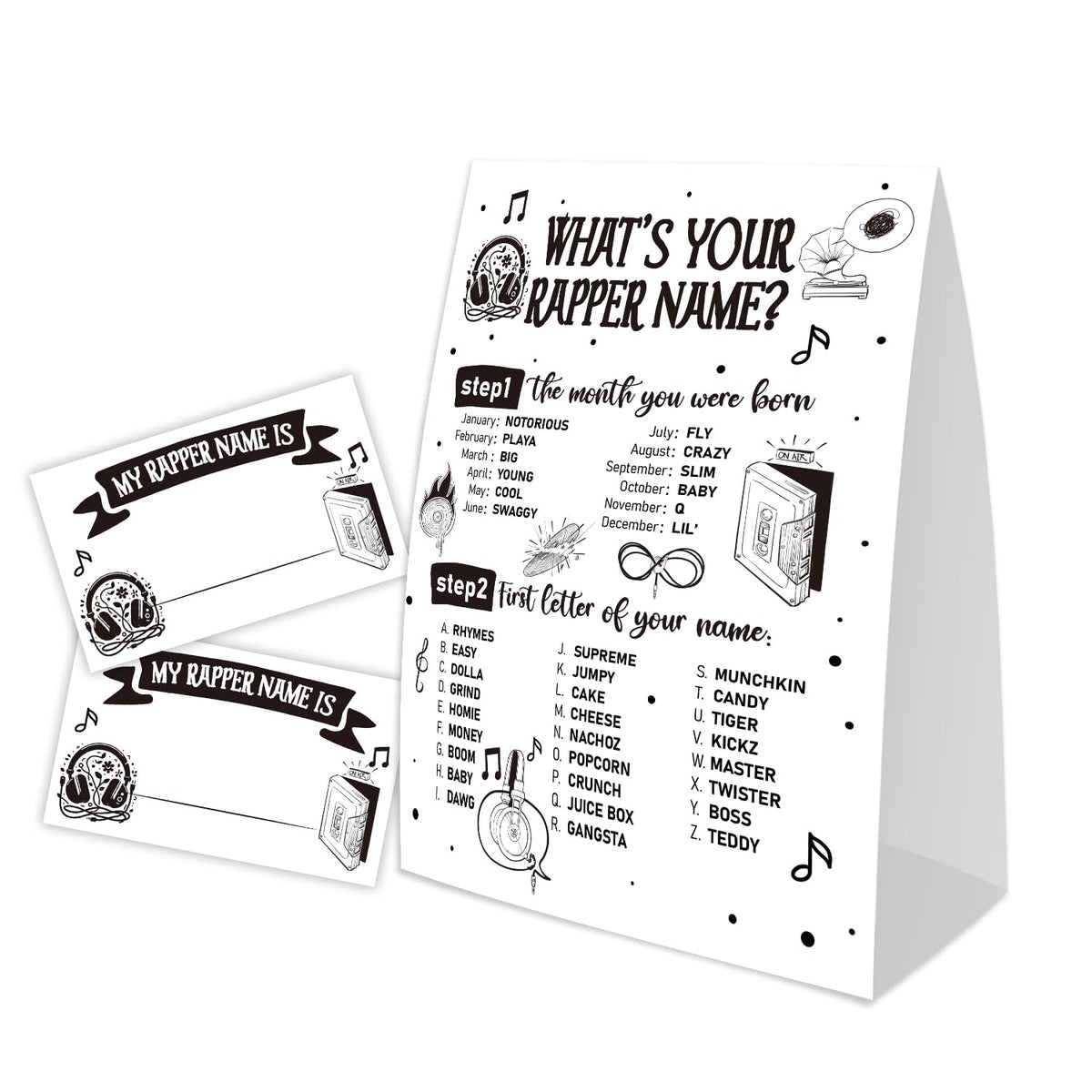 What'S Your Rapper Name For Baby Shower Game, Birthday Party Decoration, Pack 1 Sign And 30 Name Stickers, Baby Shower Games, Gender Neutral Party Supplies(Mzg11)