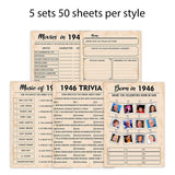 80Th Birthday Party Games, Set Of 5 Activities For 10 Guests, Born In 1946 Games Bundle, Birthday Party Supplies For Adults, Pack Of 50 Cards