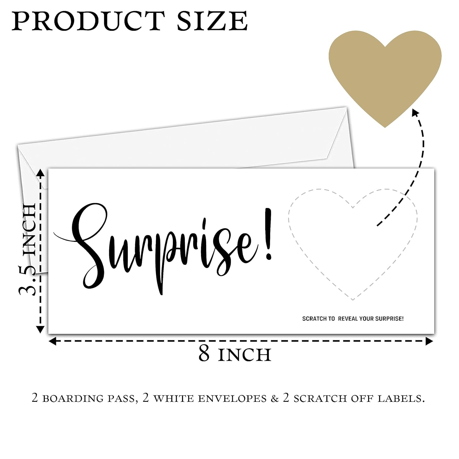 Minimalist Surprise Reveal Card, 2 Set Make Your Own Diy Travel Ticket, Surprise Scratch Boarding Pass Gift For Holiday, Christmas, Wedding, Birthday, Anniversary, Party Supply(3.5"X8" Gold)-C005