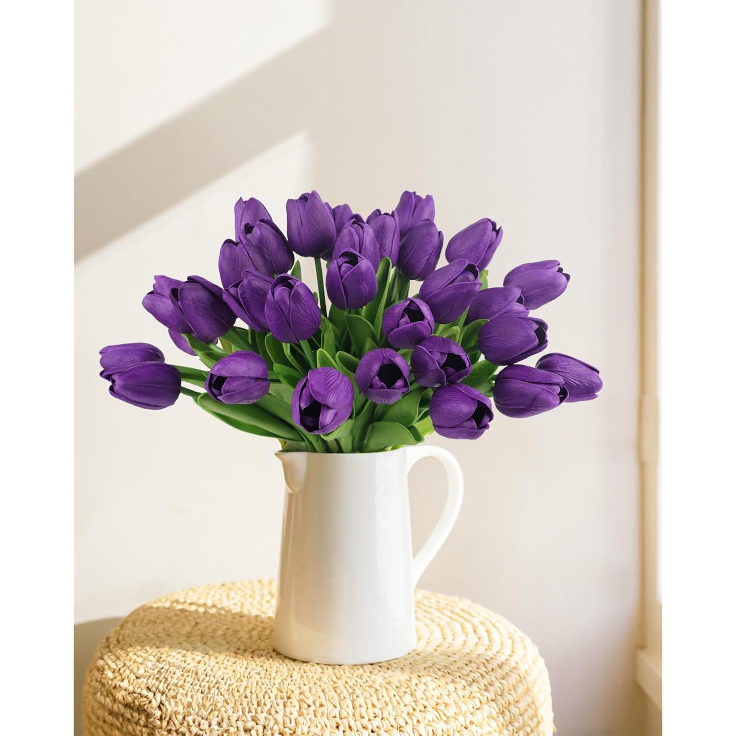 30 Pcs Artificial Tulip Flowers 13.7" Real Touch Fake Pu Tulips Bouquet Faux Purple Flowers For Floral Arrangements Table Centerpiece Kitchen Home Indoor Outdoor Summer Decorations