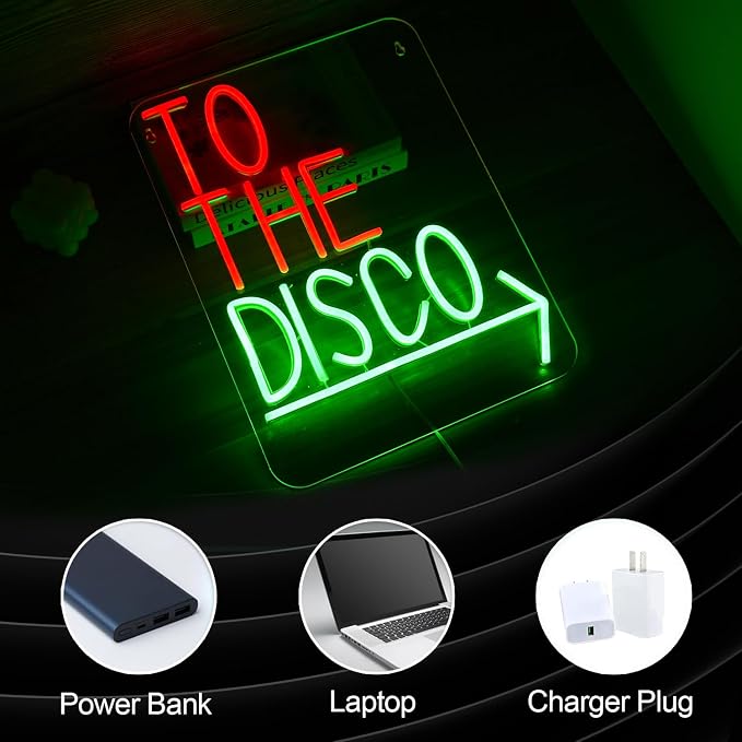 To The Disco Neon Sign LED Wall Light USB Dimmable Arrow Sign for Bar Bedroom Party Decor