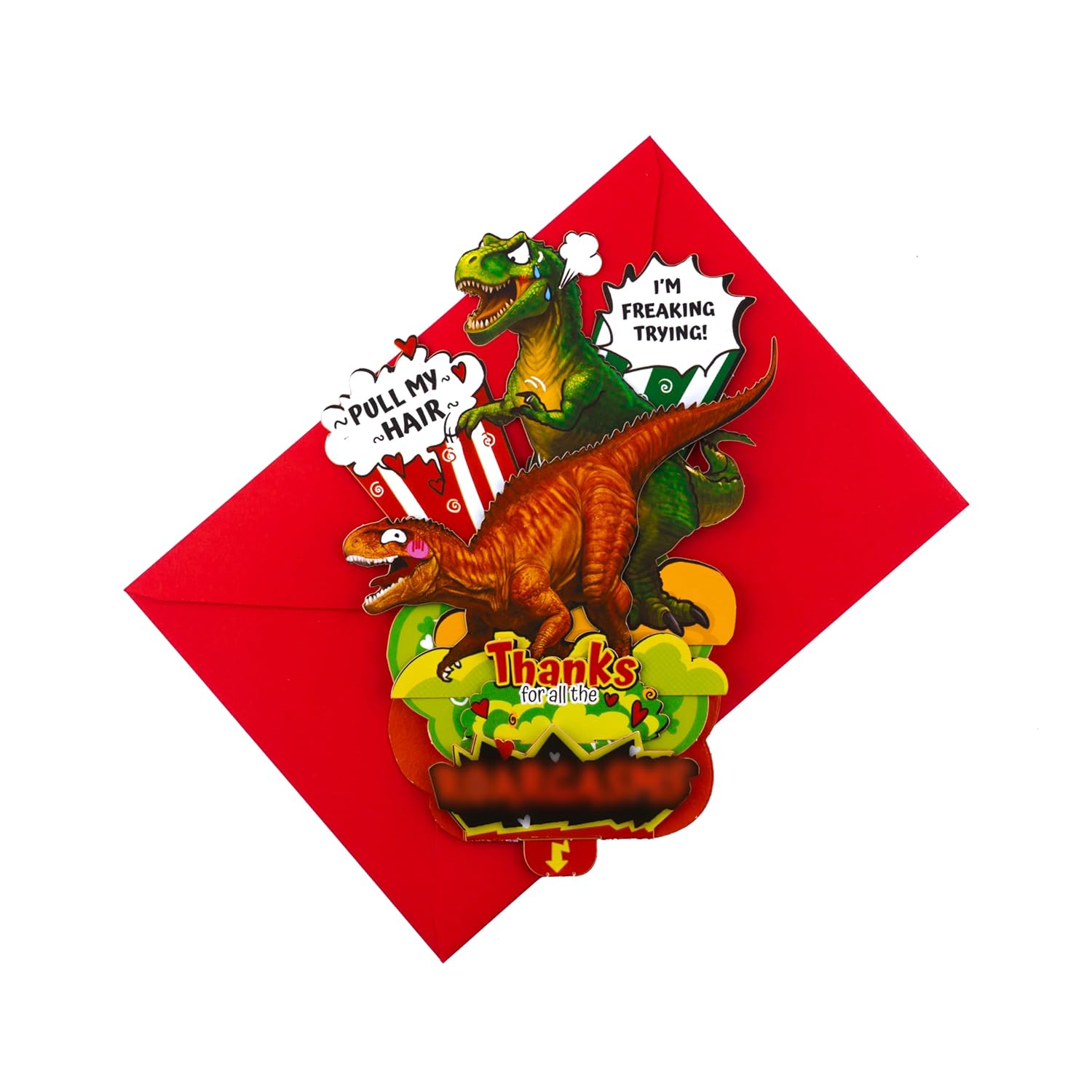 Funny Dino Pop Up Thank You Card, 5.5 Inches Dinosaur 3D Greeting Card With Playful Humor, Unique Thank You Gift For Anniversary, Valentine’S Day, Him, Her, Includes Envelope & Message Note