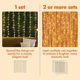 300 LED Curtain String Lights Plug In Warm White Fairy Lights 8 Modes for Bedroom Wedding Party Window Wall Decor