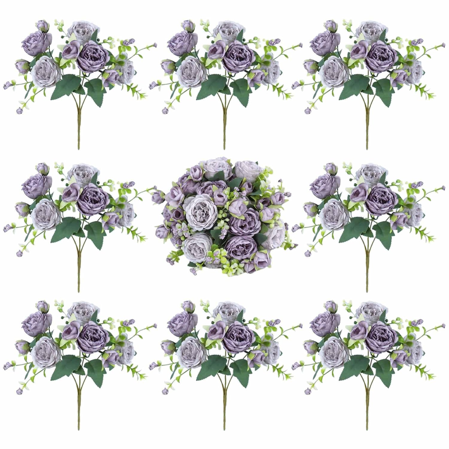 8 Bundles Peonies Artificial Flowers Silk Peonies Faux Flowers Fake Peonies Artificial Flowers Peonies Bouquet For Table Centerpieces Decoration Wedding Decor Home Party Decor (Purple)
