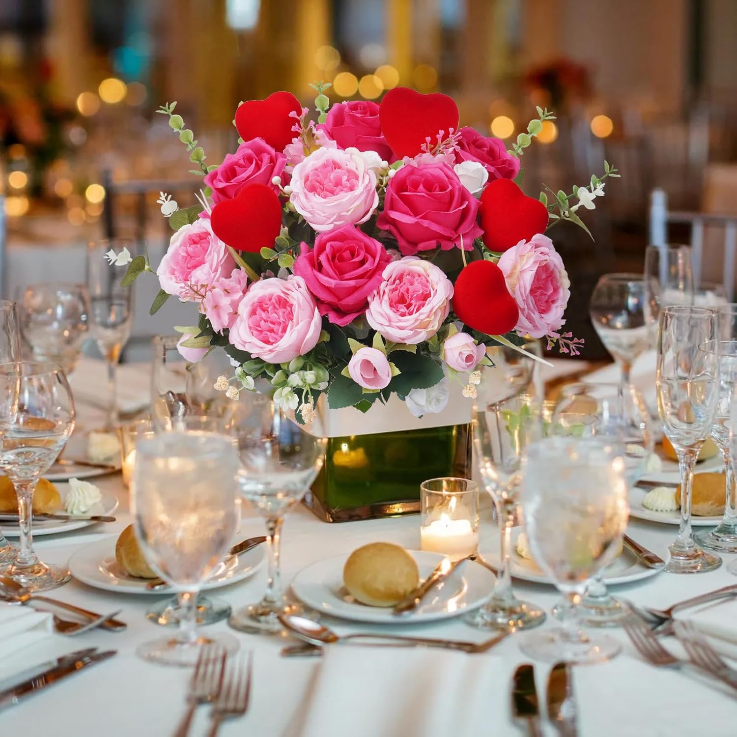 Artificial Valentine Flowers Silk Rose Peony Bouquets Red Pink Faux Flowers Spring Floral Arrangements For Home Wedding Bride Table Centerpiece Valentine'S Day Decor