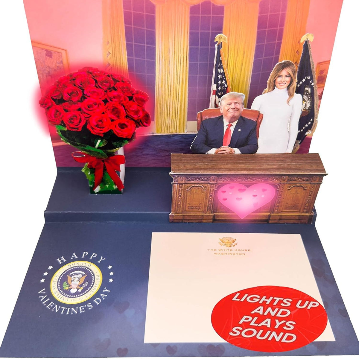 Trump Valentine’S Day Talking Pop Up Card Oval Office With Light & Sound – Presidential Message With Donald Trump’S Real Voice, Republican Valentine Day Gag Gift, Funny Gifts For Men & Women
