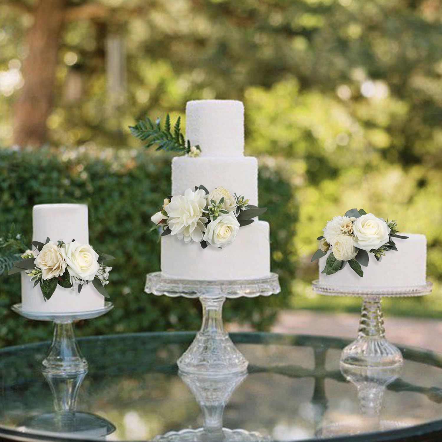 3Pcs Pre-Made Cake Flowers Toppers White Green Cake Decorations Wedding Cake Decorating Flowers Decor Birthday Baptism Party Cake Topper