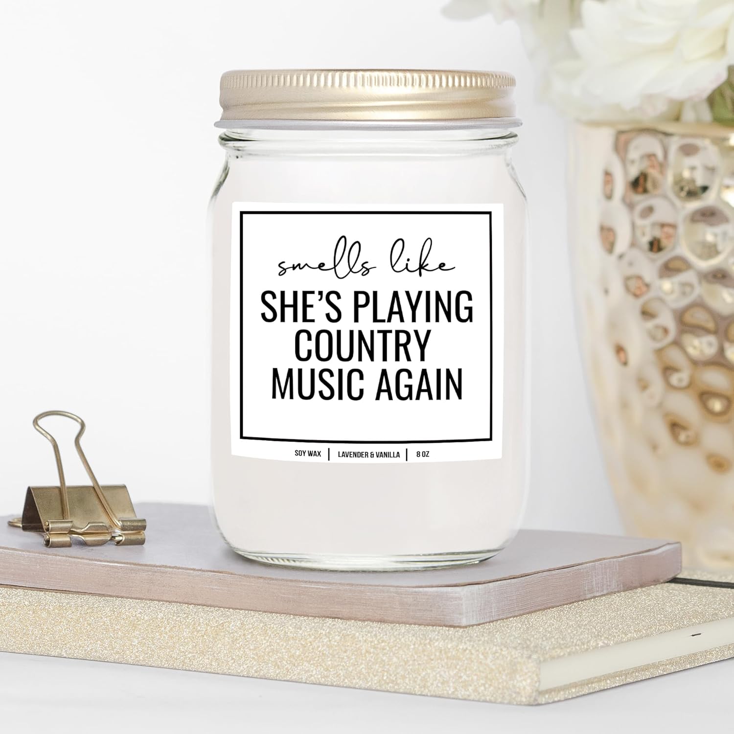 You Nique Designs Candle For Country Music Fan - 8Oz Candle - Cowgirl Gifts For Country Music Lovers - Cool Country Music Gifts For Music Lovers (Lavender & Vanilla)