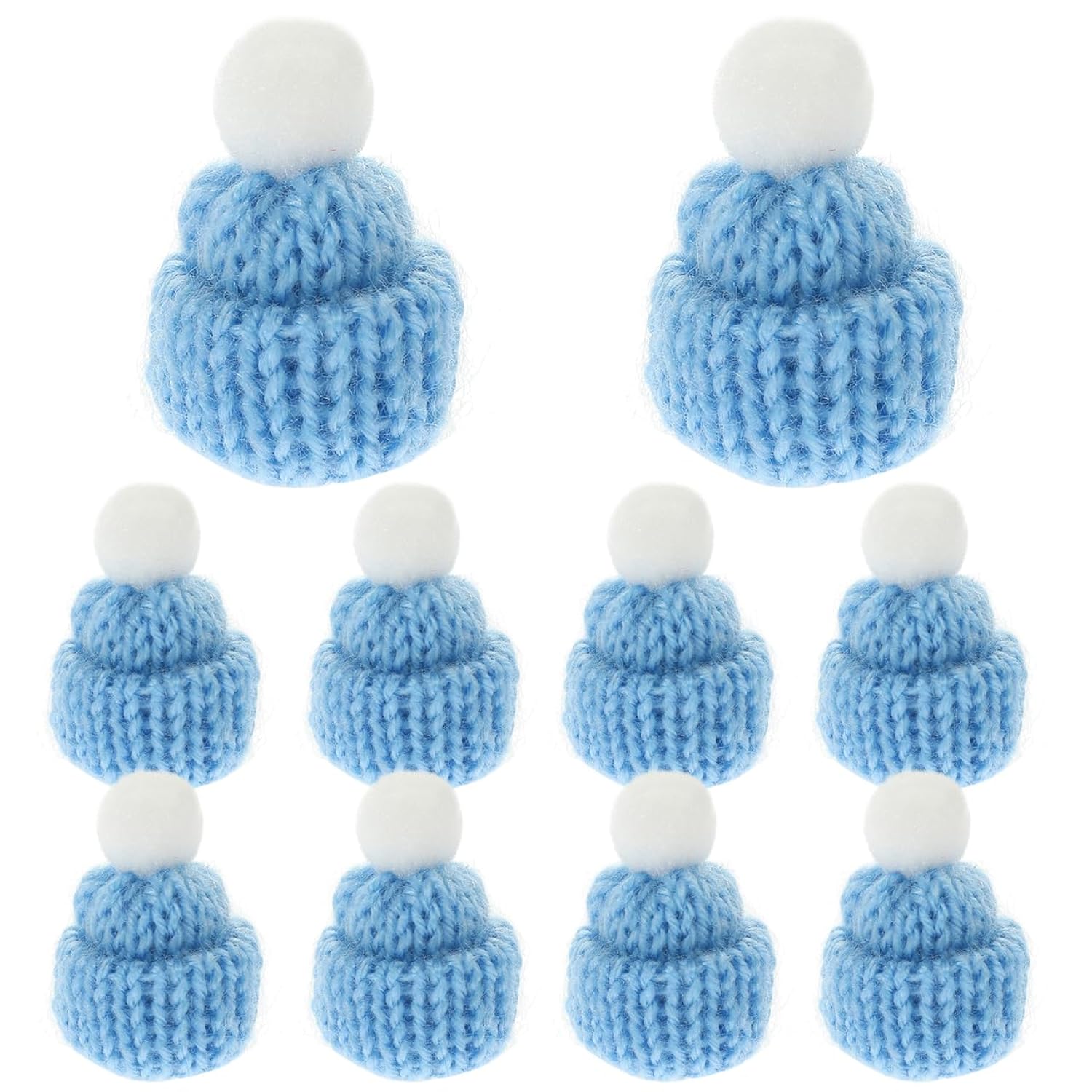 10Pcs Mini Christmas Knit Hats: Round Tiny Santa Hats With Pom Pom Knitting Doll Caps For Crafts, Small Santa Caps Crafts Christmas Tree Ornaments Diy Hair Accessories (Light Blue)