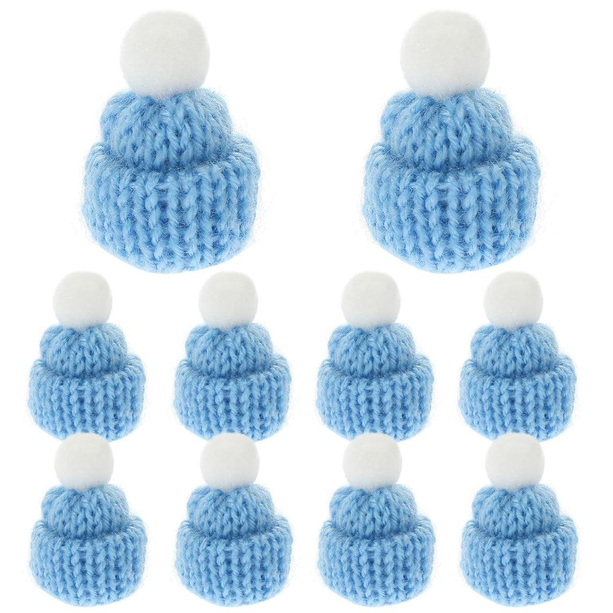 10Pcs Mini Christmas Knit Hats: Round Tiny Santa Hats With Pom Pom Knitting Doll Caps For Crafts, Small Santa Caps Crafts Christmas Tree Ornaments Diy Hair Accessories (Light Blue)
