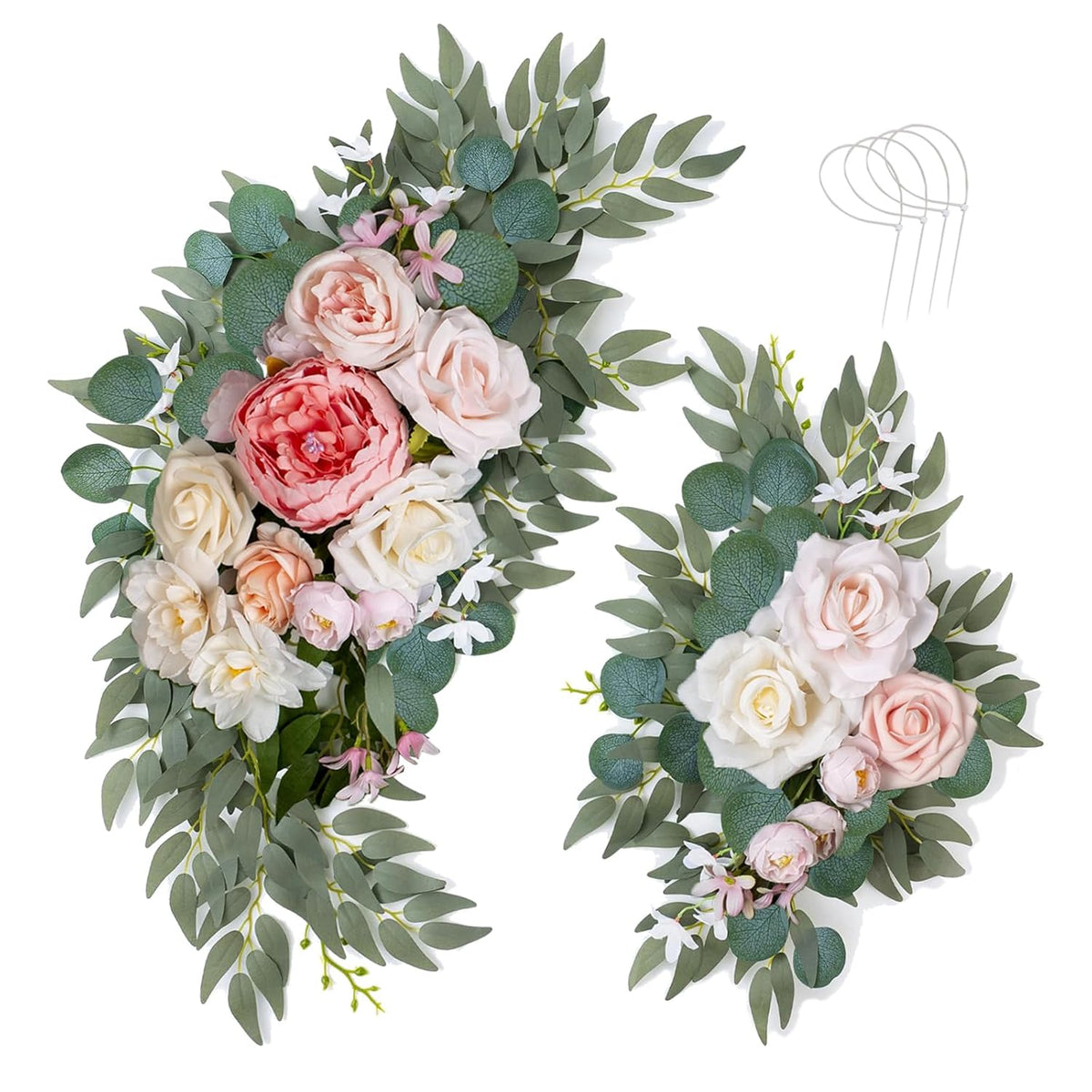 Artificial Wedding Arch Flowers Kit 2 Pcs Dust Rose Flowers Silk Peony Floral Swag Welcome Sign For Wedding Ceremony Party Home Garland Decor (Pink)