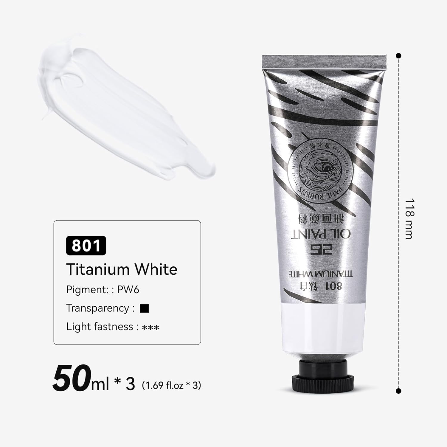 Titanium White Oil Paint, 3 * 50 Ml Largetubes, Professional Oil Based Paint With High Saturation, Creamy Texture, And Consistency,Art Supplies For Artists, Students, Beginners