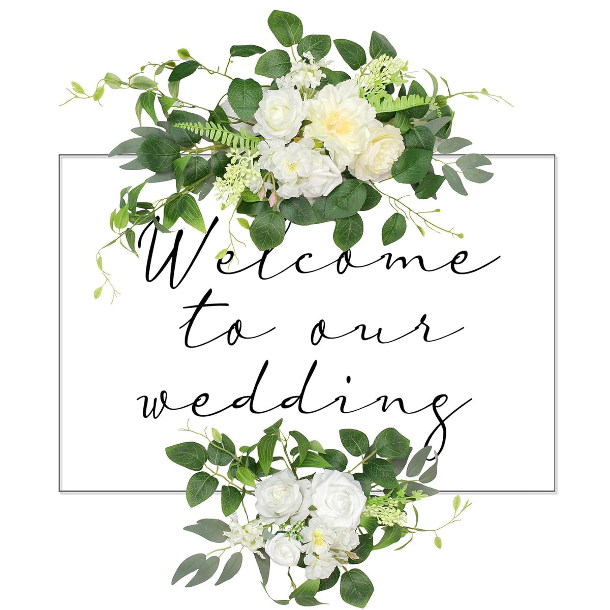 Wedding Arch Flowers Faux Flowers Set Of 2 Flower Garland For Wedding Decorations For Reception And Wedding Welcome Sign (New White)