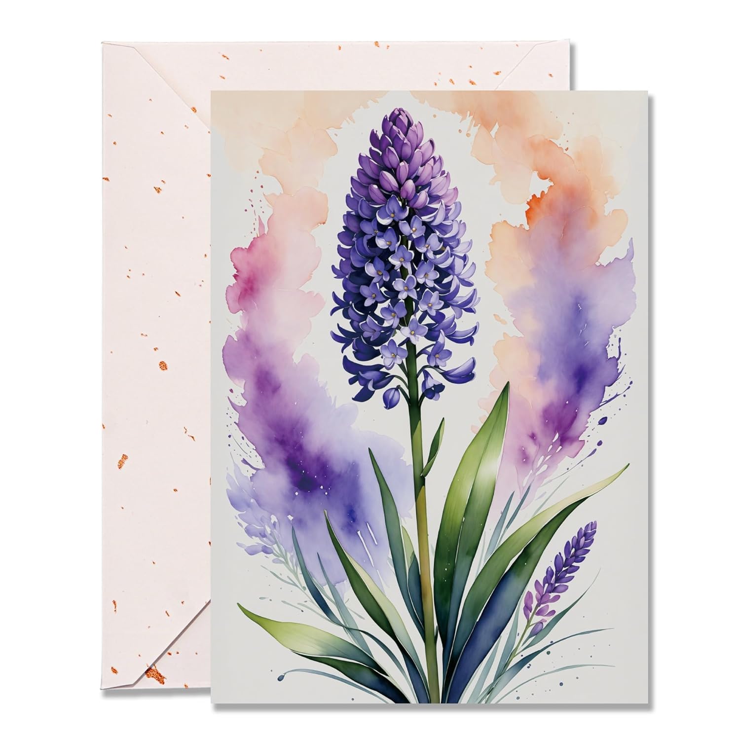 Elegant Blank Inside Greeting Card With Envelope, 5X7 Inch Watercolor Hyacinth Card – All Occasion, Birthday, Sympathy, Thank You - Single Card