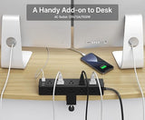 Desk Clamp Power Strip 15 Outlets USB C USB A 6FT Flat Plug Extension Cord Surge Protector Black
