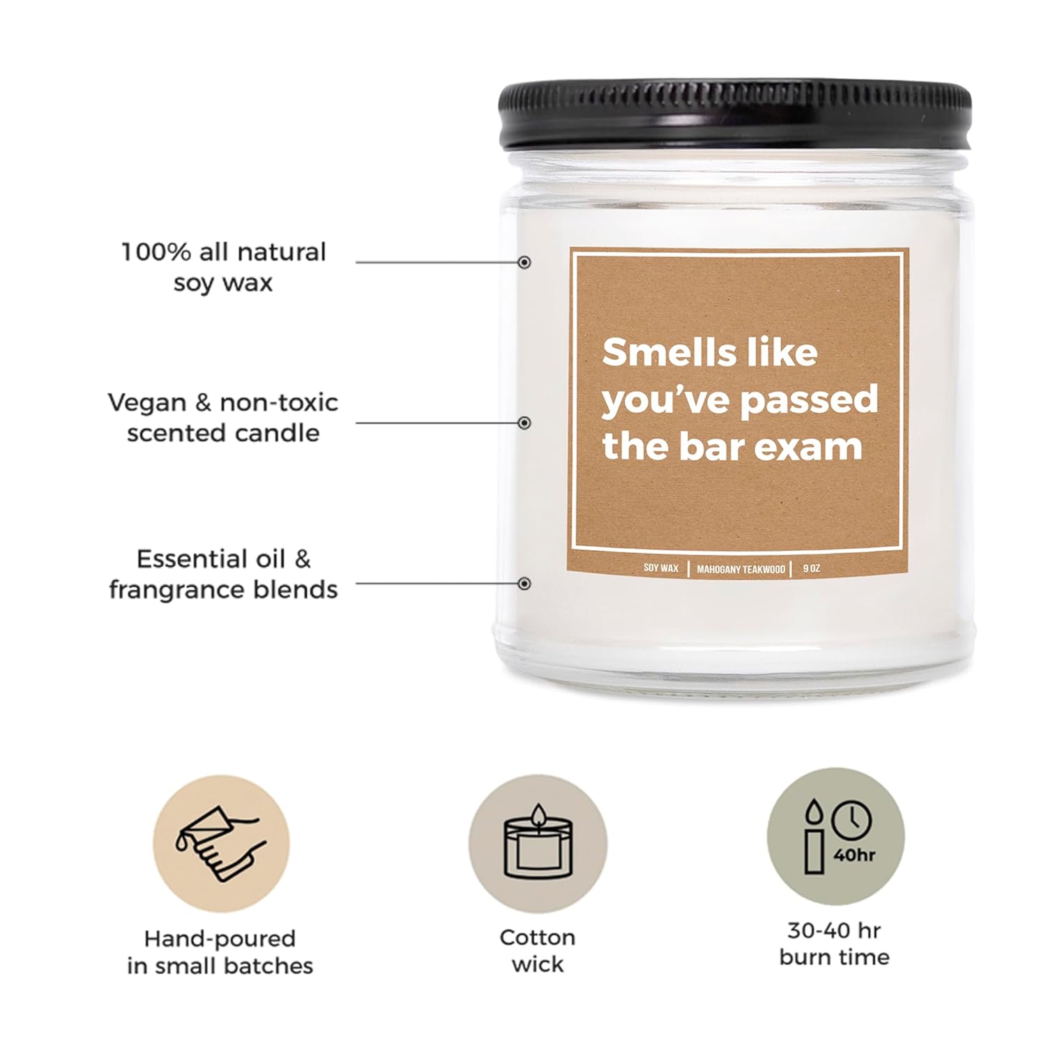 You Nique Designs New Lawyer Gifts, Bar Exam 9Oz Candle, Gifts For Law School Graduates, Funny Law School Graduation Candles For Men, Women, Passing The Bar Exam Surprise (Mahogany Teakwood)