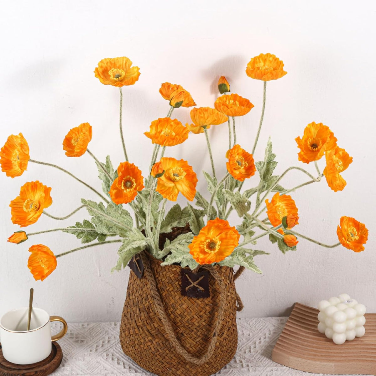8 Stems Artificial Flowers Fake Faux Poppy Silk Bouquet Orange Flowers For Wedding, Home, Party Decoration,Table Centerpiece Arrangement(8, Orange)