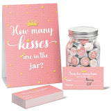 555 Pcs How Many Kisses Baby Shower Games, Pink And Gold Standing Sign Guessing Cards Kisses Stickers For Kids Girl Birthday Baby Shower Sprinkle Party Decoration (No Candy And Jar)