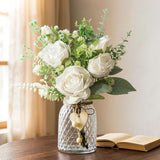 12.5Inch Artificial Flowers Bulks In Vase, White Fake Roses In Vase Lifelike Faux Flower Arrangement For Wedding Home Table Centerpieces
