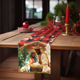 African American Religious Christmas Table Runner Buffalo Plaid Black Jesus Nativity Scene Table Runner For Home Decoration Xmas Winter Holiday Kitchen Decor (13" X 72")