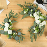 2Pcs Artificial Wedding Arch Flowers For Wedding Sign, Floral Swag Dusty Decor For Reception Ceremony Backdrop(Willow Leaves-Peony-White)