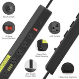 Heavy Duty 20A Surge Protector Power Strip 6 Outlets 4800J 12AWG 6FT Extension Cord