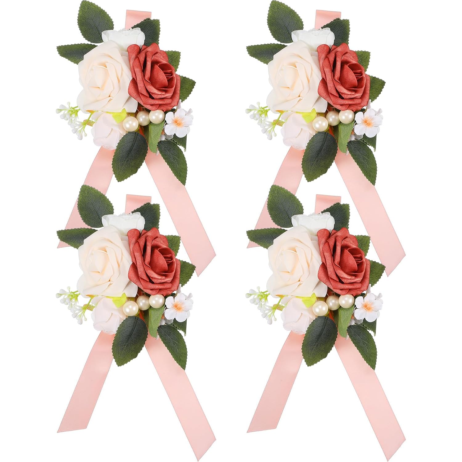 Set Of 4 Floral Shoulder Corsages,White And Dusty Rose Mother Of The Bride Corsage,Artificial Flower Corsage Boutonniere For Mom Wedding Ceremony Church Anniversary Formal Dinner Party