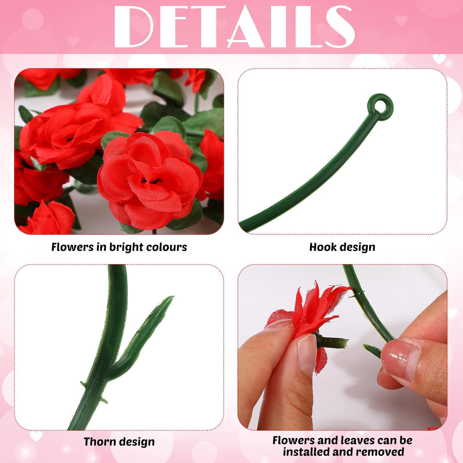 12 Pcs 100 Ft Flower Garland Artificial Rose Vine With Green Leaves Hanging Artificial Flower Vines Ivy Garlands Wall Garden Decor For Room Wedding Birthday Arch Decor(Red)
