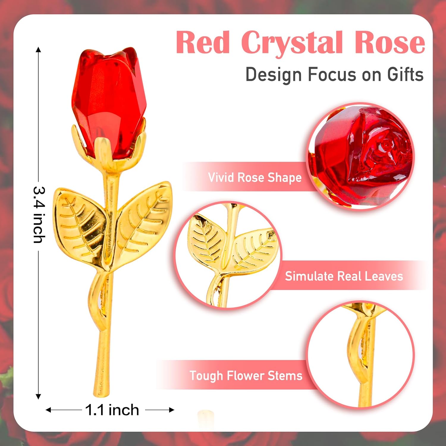 Glass Rose Mini Crystal Flower With Box, Romantic Crystal Rose Forever Gifts, For Wedding Anniversary/Wife, Valentine'S Day/Birthday/Wedding, 2 Pack