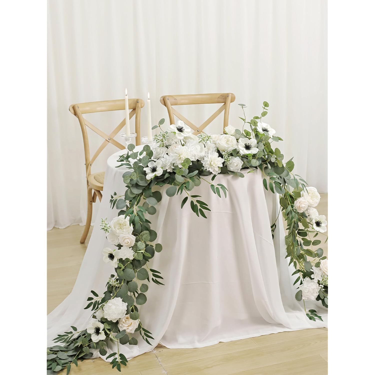 8Ft Eucalyptus And Willow Leaf Garland With Artificial Flowers Fake Flower Peony Rose Vine Greenery Decorative Wall Hanging Plant For Spring Wedding Arch Backdrop Door Arrangement Party Decor