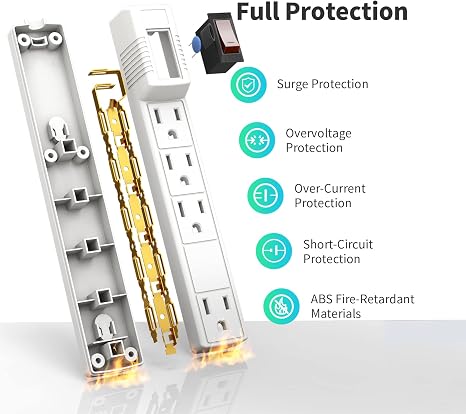 2 Pack Surge Protector Power Strip 4 Outlets 2FT Extension Cord Wall Mount White