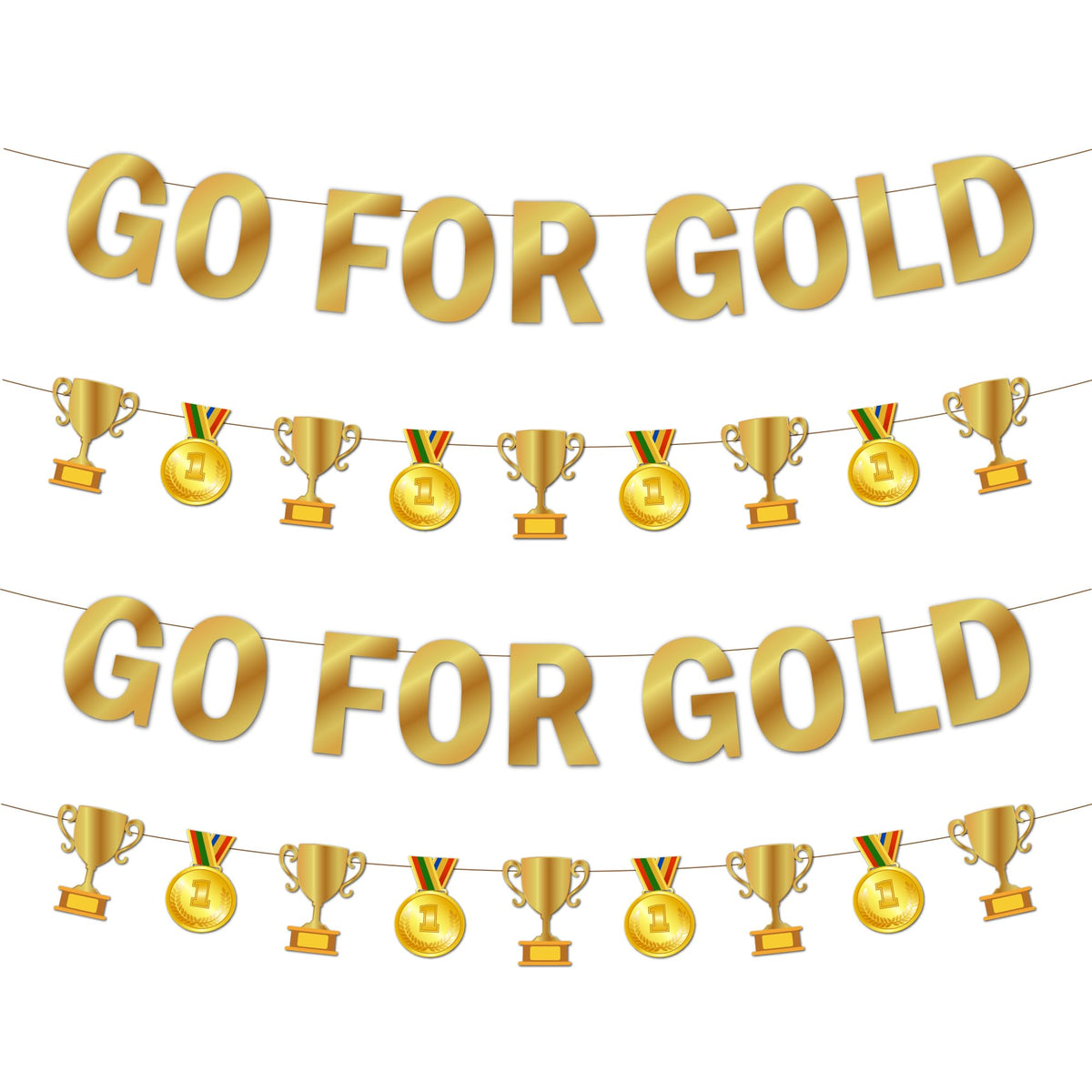 NO-DIY World Soccer Party Decorations, Pre-Strung Go For Gold Banner Trophies Medals Banner, 2026 Sports Game International Competition Themed Photo Booth Props, Football Competition Party Decorations
