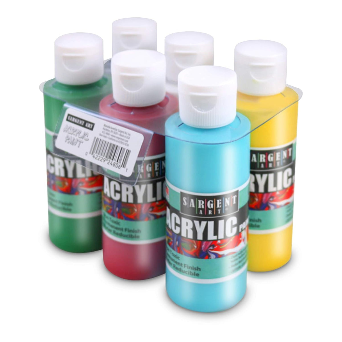 Sargent Art Primary Acrylic Paint Set, 4 Ounce bottles x 6 Pack Set, Non-Fading, Rich Vivid Pigments, Brilliant Matte Finish, Fast Dry Formula, Non-Toxic