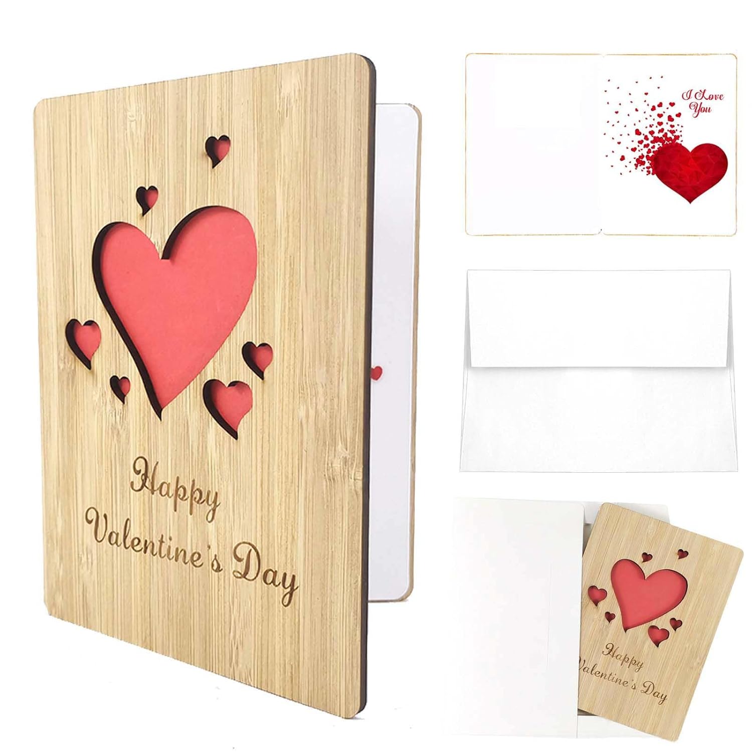 Valentine'S Day Greeting Card Handmade Wooden(With Envelope), Happy Valentine'S Day Red Love Heart, For Girlfriend Boyfriend Wife Husband Mum Dad Valentine'S Day Gifts Card