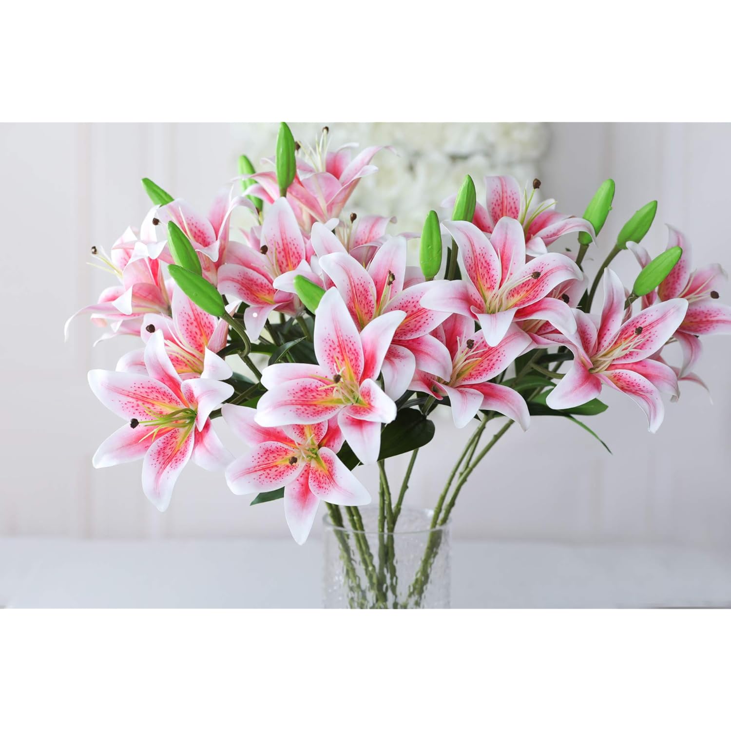 6 Pack Artificial Lily Flowers Full Bloom Fake Latex Real Touch Artificial Flower Bouquets With 3 Heads Wedding Party Decor Home Décor (Rosy)