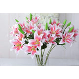6 Pack Artificial Lily Flowers Full Bloom Fake Latex Real Touch Artificial Flower Bouquets With 3 Heads Wedding Party Decor Home Décor (Rosy)