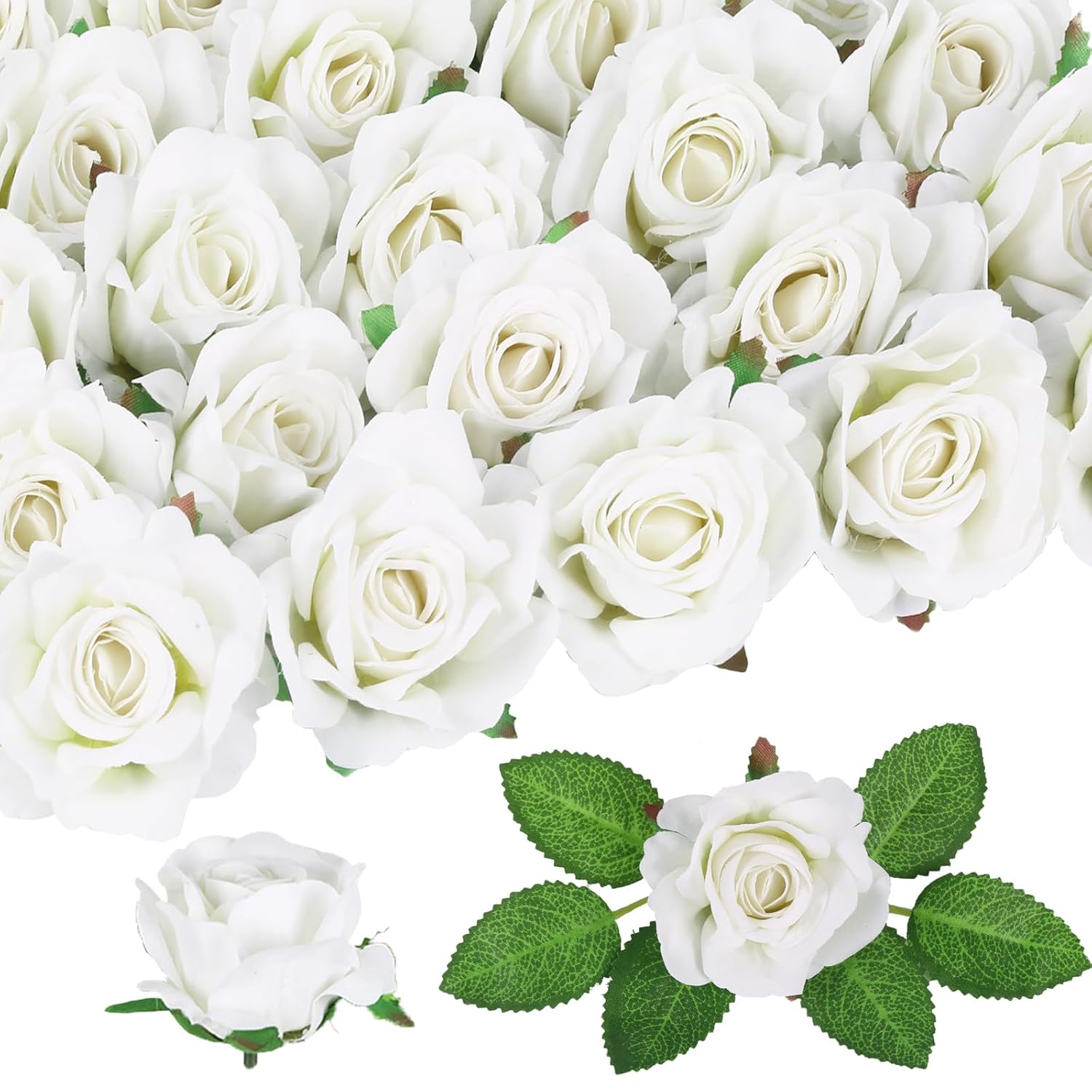 25Pcs Roses Artificial Flowers 2.75In Fake White Rose Heads Real Looking Velvet Rose Flowers For Vase Table Centerpiece Home Wedding Party Garden Decoration(White)