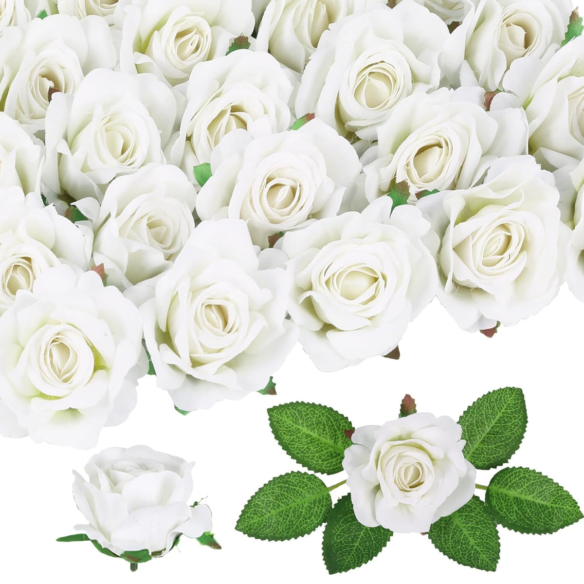 25Pcs Roses Artificial Flowers 2.75In Fake White Rose Heads Real Looking Velvet Rose Flowers For Vase Table Centerpiece Home Wedding Party Garden Decoration(White)