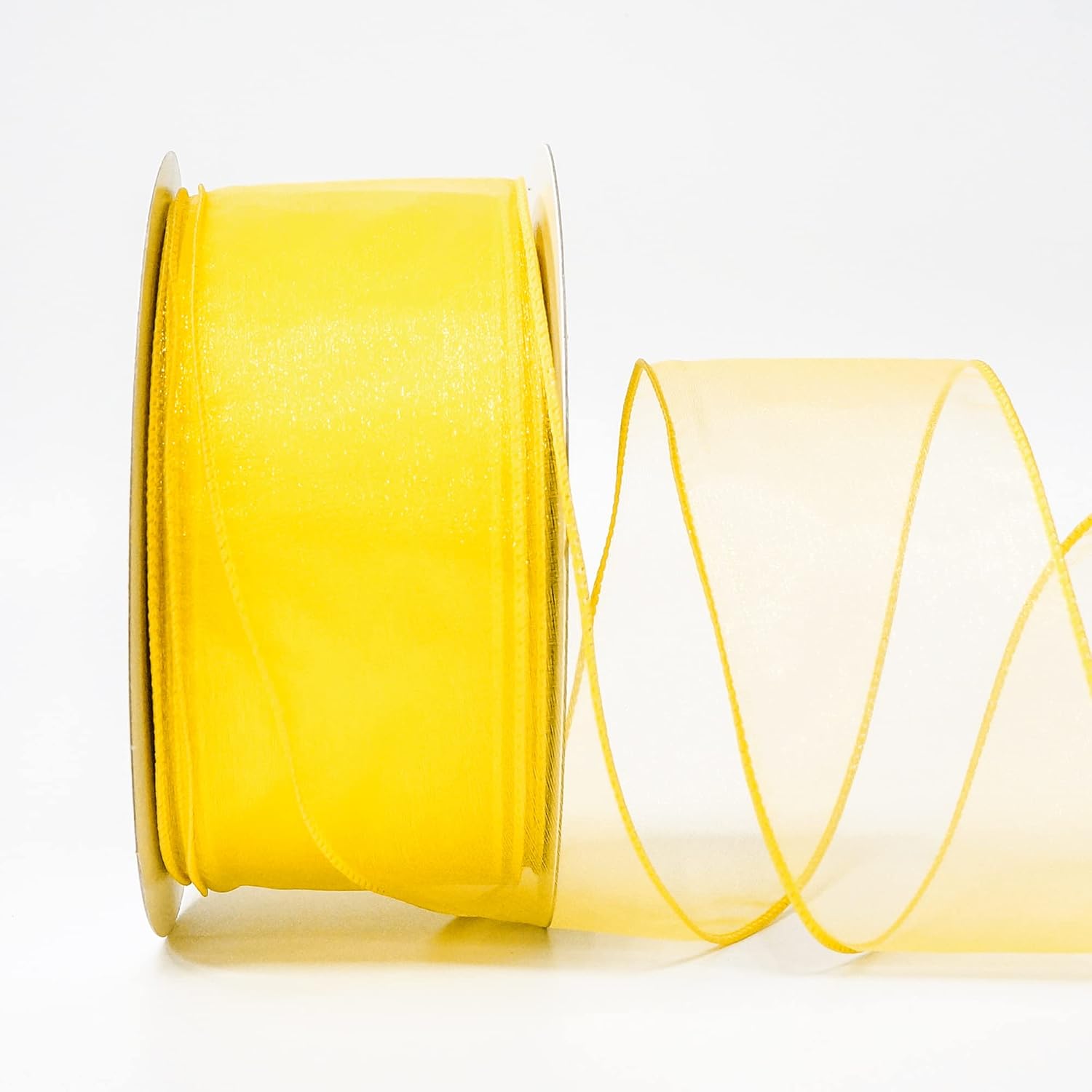 Sheer Organza Wired Ribbon 2.5" X 50Yards Yellow For Wedding Chair Bow Flora Bouquet Gift Wrapping Christmas Tree Home Decor Wreath