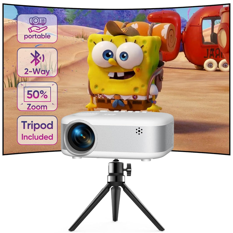 Mini Projector, 1080P HD, Two-Way Bluetooth, Tripod, Portable, 2024 Upgrade