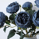 6Pcs Burnt Blue Artificial Roses Flowers Fake Silk Roses Flower With Long Stem For Wedding Decorations Table Centerpieces Flower Arrangement Home Decor (Burnt Blue)