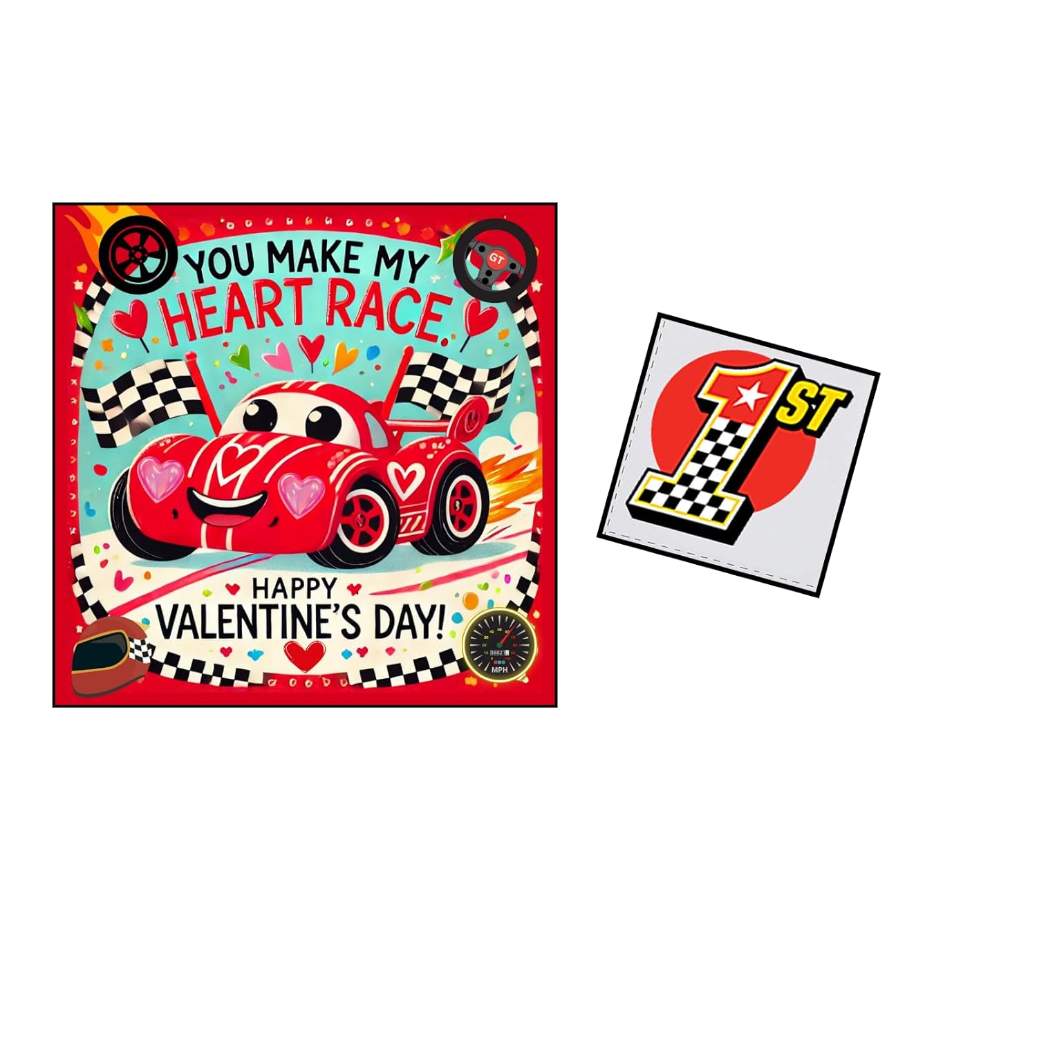 Race Car Valentine Cards With Tattoos For Kids, 24 Pack, Classroom Exchange Set