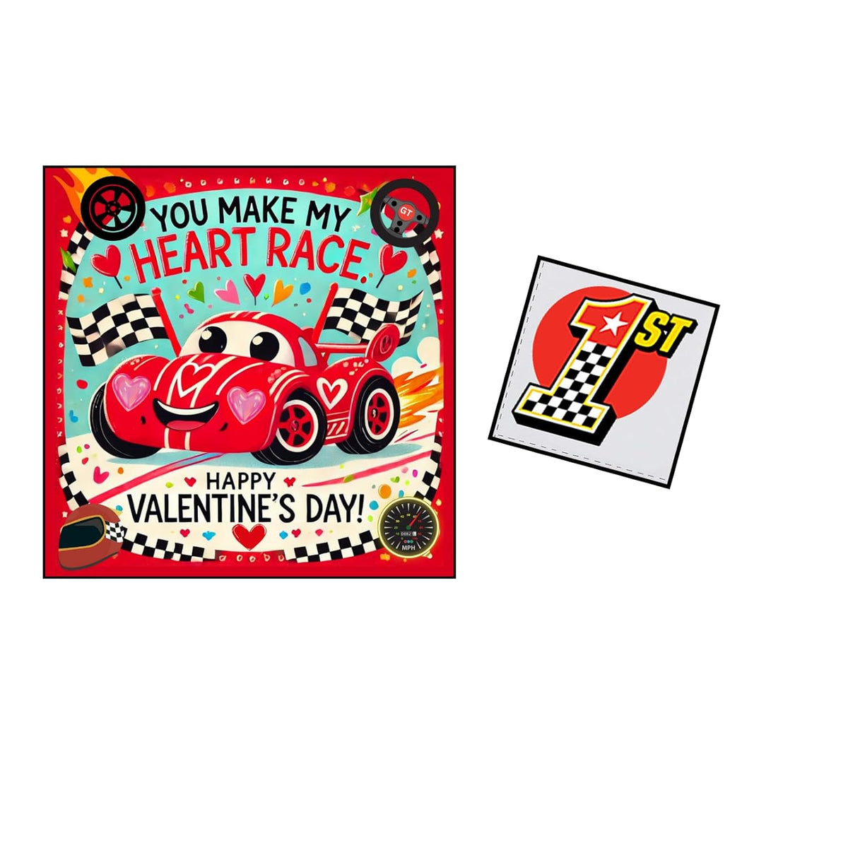 Race Car Valentine Cards With Tattoos For Kids, 24 Pack, Classroom Exchange Set