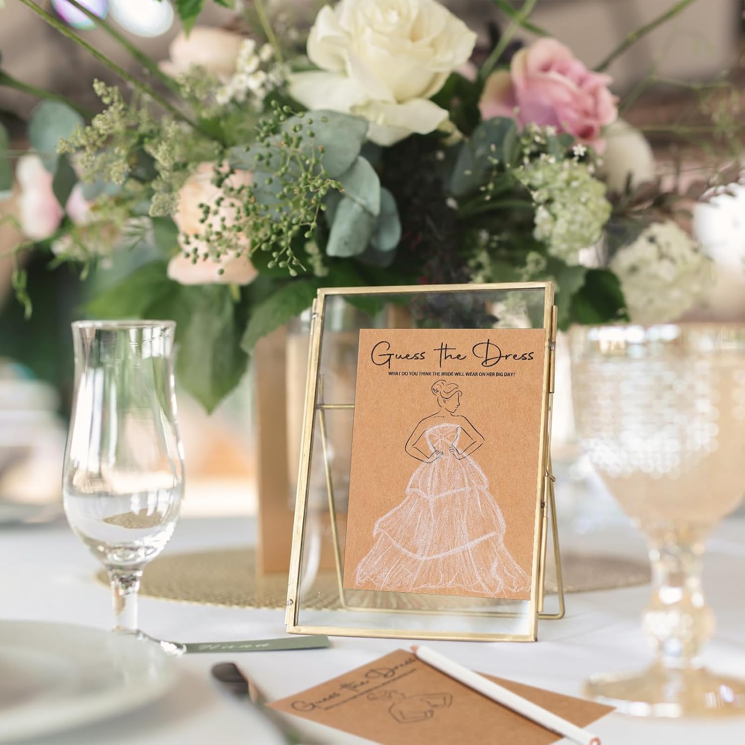 60 Sets Guess The Dress Bridal Shower Games For Guests Include 60 Pcs Wedding Shower Games Cards And 60 Pcs Pencils Fun Wedding Party Supplies Games Ideas (Brown,Long Pencil)