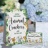 Guess How Many Animal Crackers Baby Shower Game(1 Standing Sign-50 Guessing Cards) Watercolor Woodland Safari Theme Baby Shower Game For Neutral Gender Reveal, Birthday, Christmas