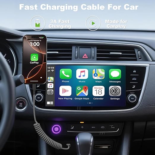 2 Pack 3FT Retractable USB A to USB C Car Charging Cable Fast Charging Braided Cord