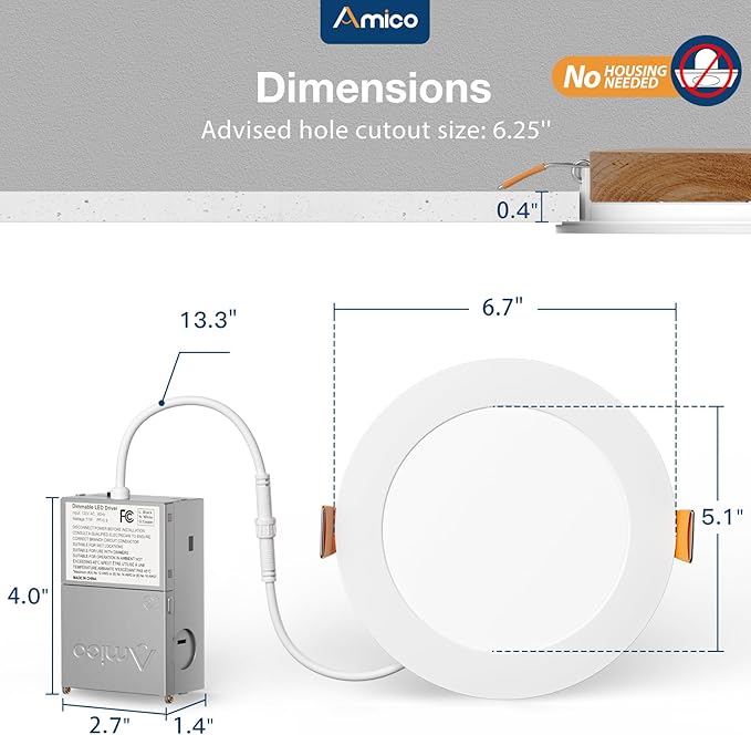 20 Pack 6 Inch Ultra Thin LED Recessed Lights 5CCT Dimmable 1050LM Downlights