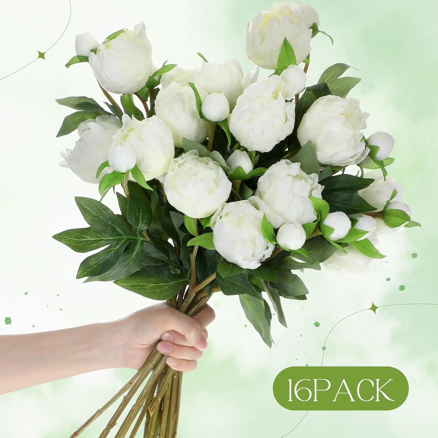 16 Pcs Artificial Peonies Flowers With Stems 18.9 Inch Single White Artificial Flowers Fake Chinese Herbaceous Peonies For Home Decor Bridal Shower Wedding Floral Arrangement