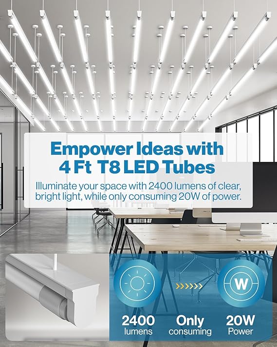 10 Pack 4FT T8 LED Bulbs 20W 2400LM 5000K Type A B Fluorescent Tube Replacement